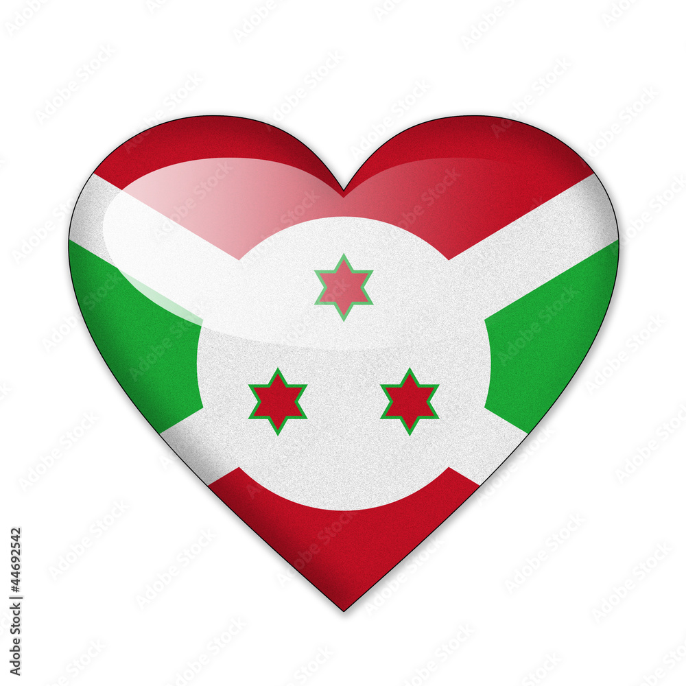 Obraz premium Burundi flag in heart shape isolated on white background