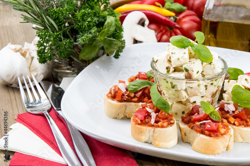 Plate with Feta Cheese and Bruschetta
