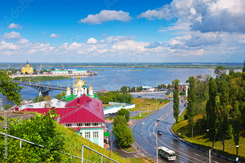 Kanavinsky bridge and Junction of Oka river with Volga River photo