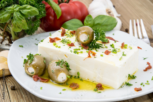 Feta Cheese with Olives and oil