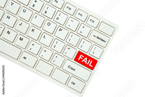 Wording Fail on computer keyboard isolated on white background