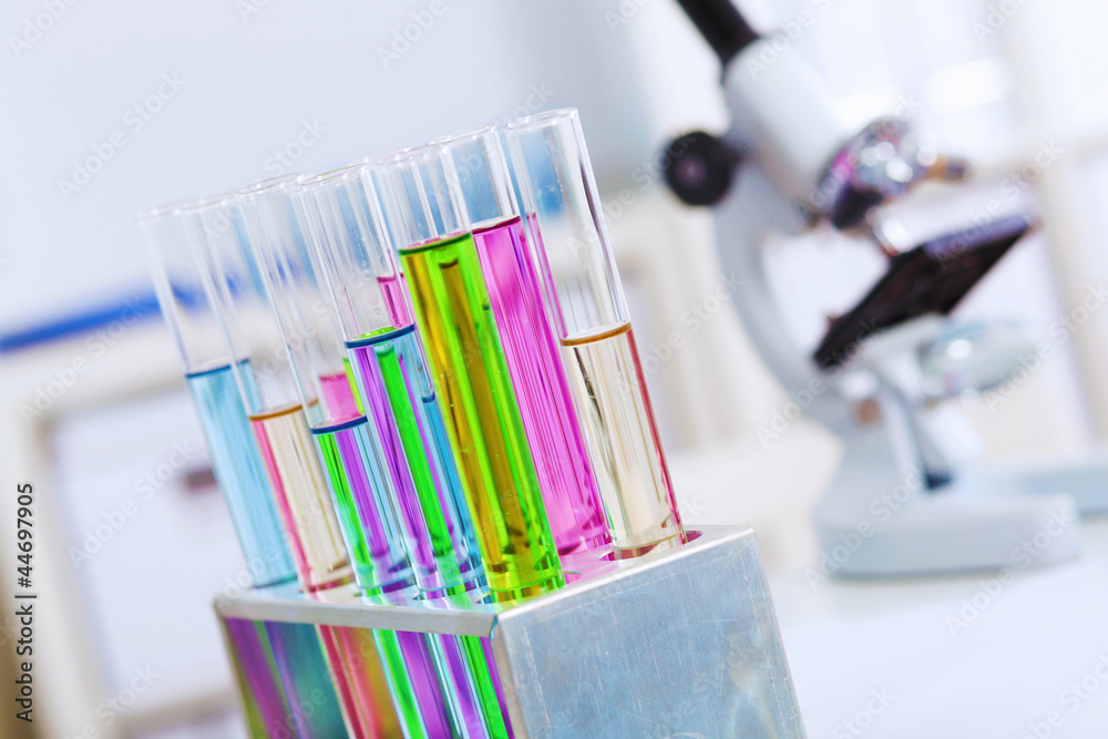 Chemistry laboratory glassware with colour liquids Chemistry laboratory glassware with colour liquids