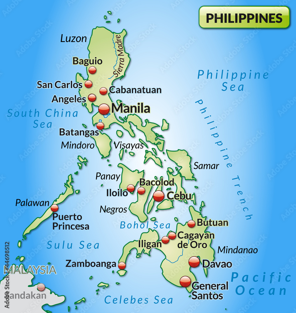 Karte der Philippinen als Übersicht Stock Vector | Adobe Stock