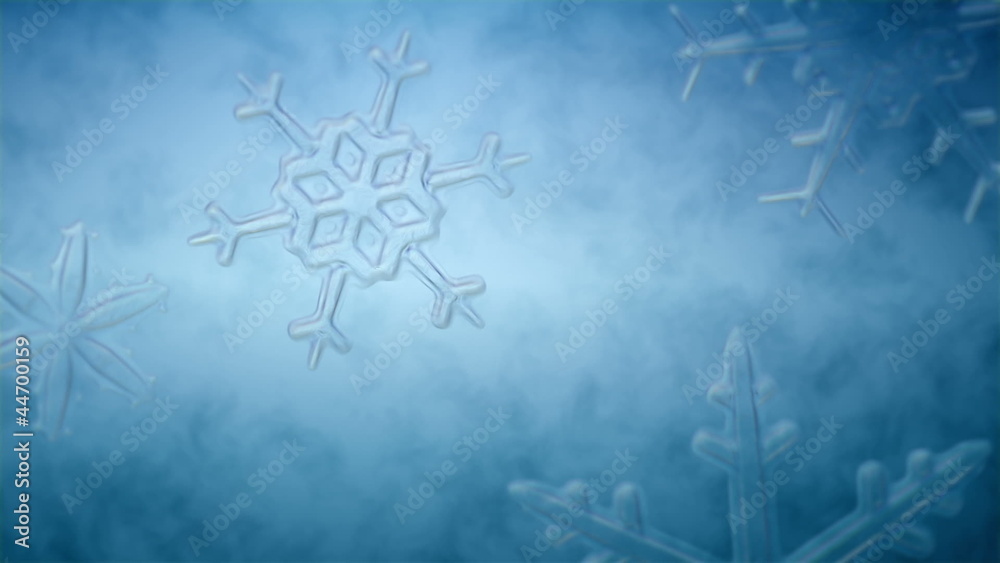 Animated growing ice crystals. A closeup look at snowflakes.