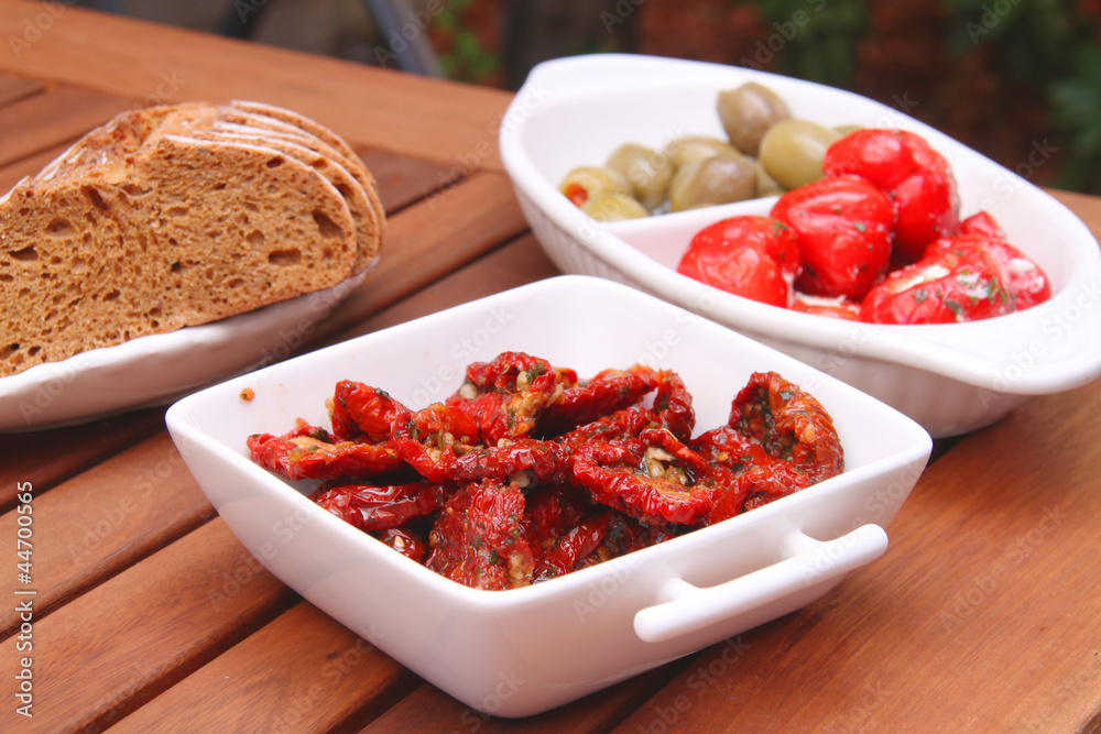 dried tomatoes, olives and peppers dried tomatoes, olives and peppers