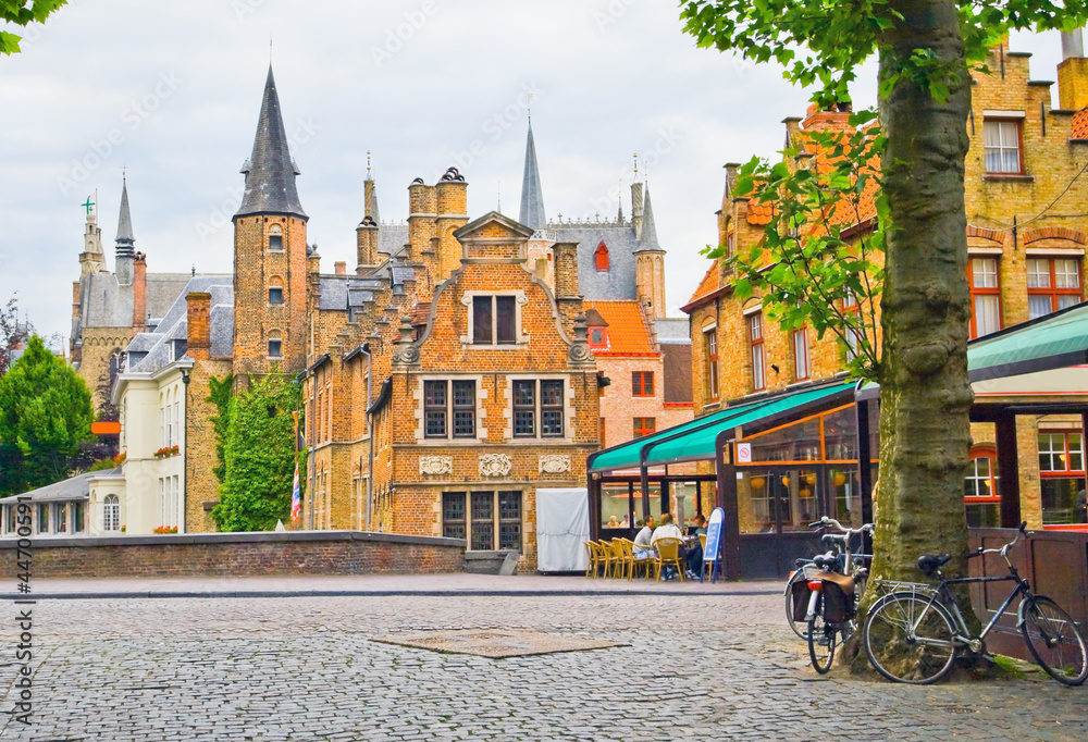 View of the street of old part in Bruges.