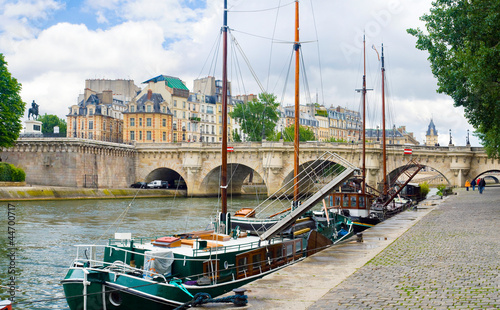 Photography The boats with masts of the Seine, Paris