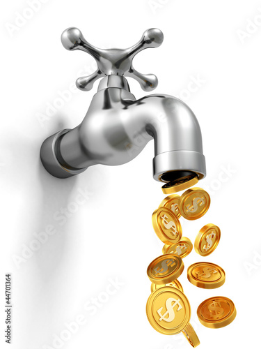 dripping tap with golden coins. welth concept photo