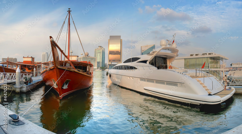 Old and new yacht of Dubai, and National Bank