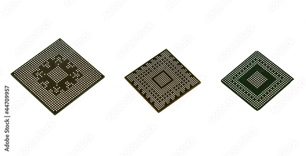 Three Laptop video chips on white background Three Laptop video chips on white background