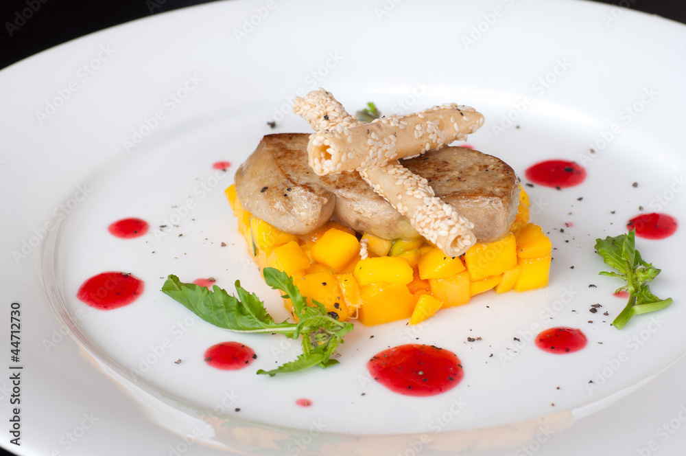 Pan seared foie gras on ripe mango Pan seared foie gras on ripe mango