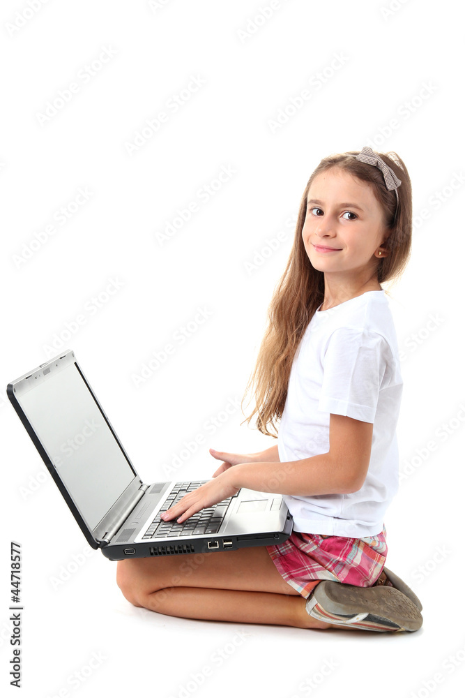 beautiful girl with laptop isolated on white beautiful girl with laptop isolated on white