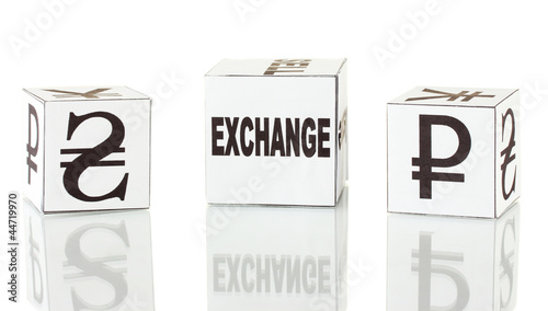 forex. currency in the white dices on white background