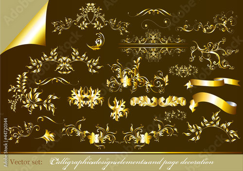 Gold-framed calligraphic design elements