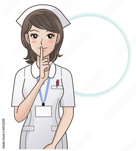 Young nurse asking for silence, ordering silence. Shh
