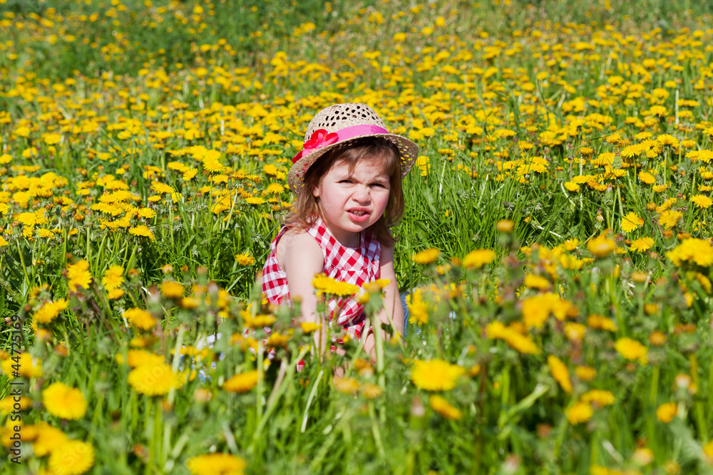 little girl on a glade with dandelions little girl on a glade with dandelions