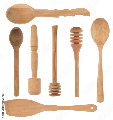 set of wood utensils spoon and stick