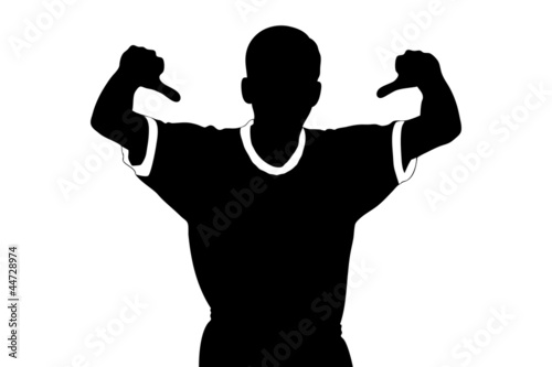 A silhouette of a sport fan giving thumbs down