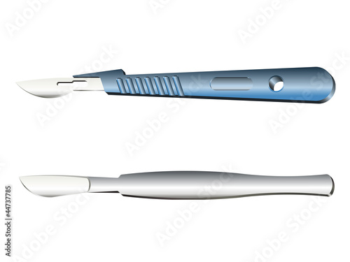 Set of medicine scalpels with metal and rubber handles