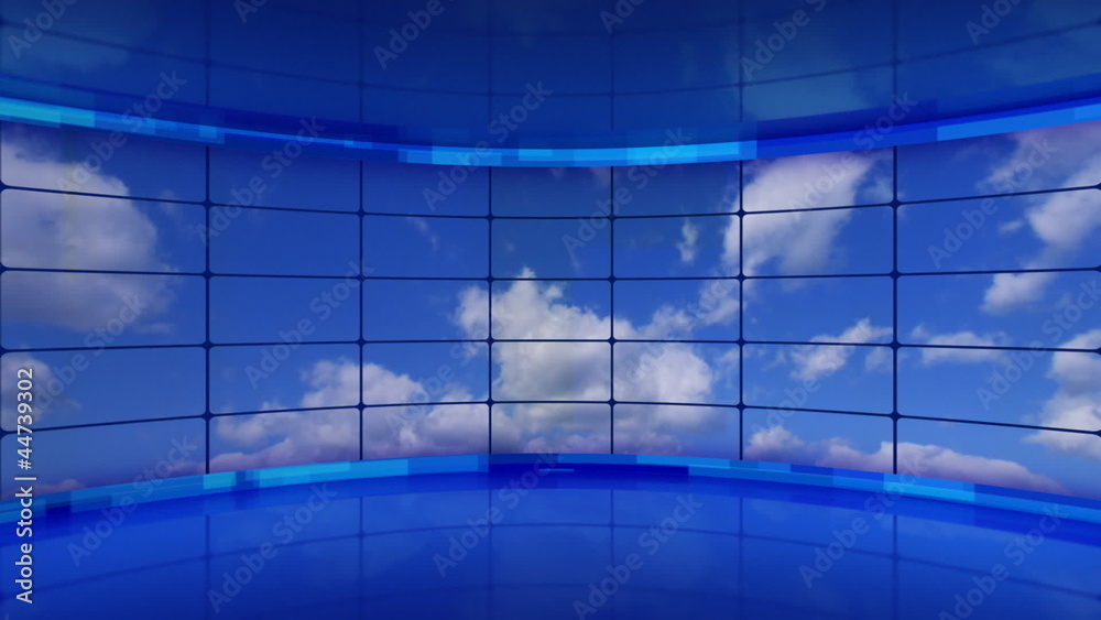 clouds on screens in blue virtual studio loop