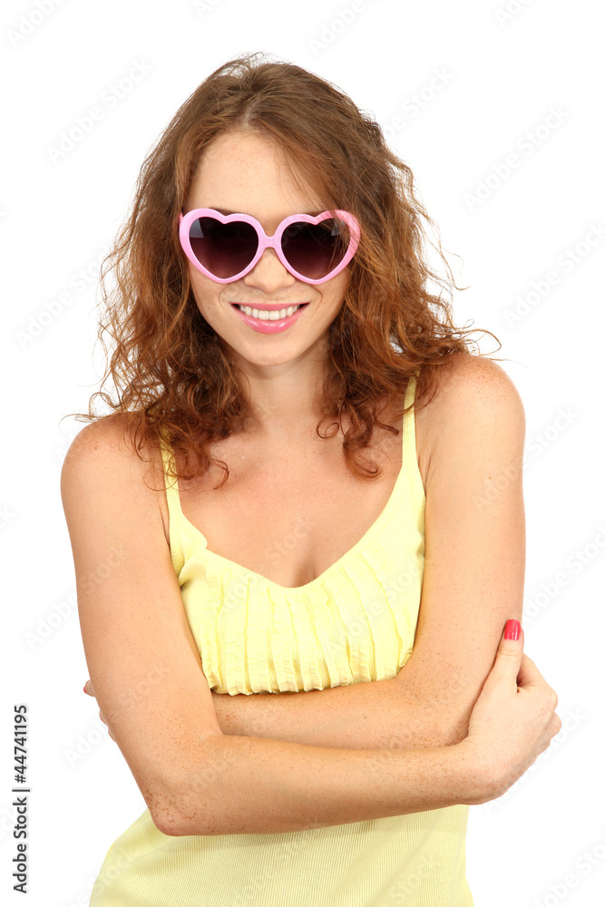 Smiling beautiful girl in glasses isolated on white Smiling beautiful girl in glasses isolated on white