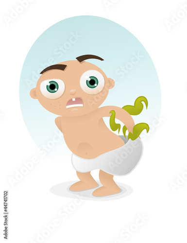 Cute baby with a smelly diaper accident photo