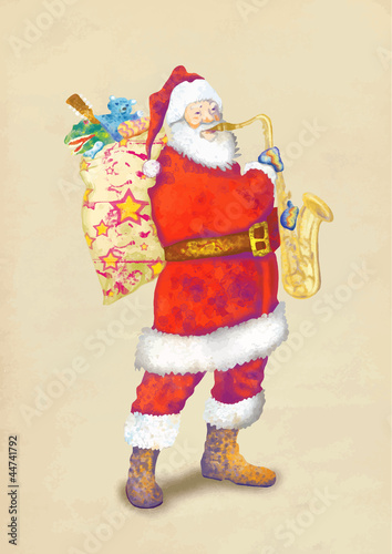 Canvas Print bearded Santa Claus playing the saxophone