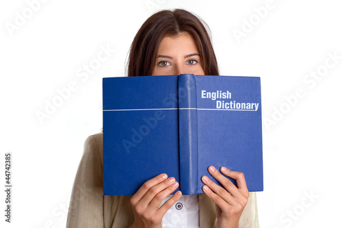 Student girl with English dictionary