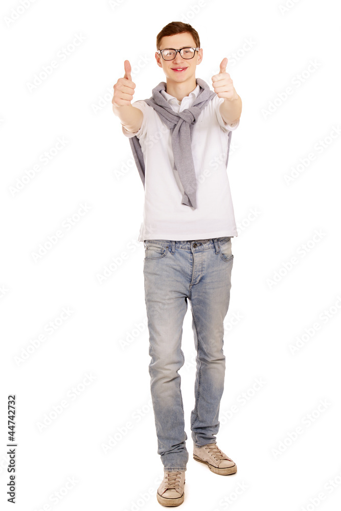 A young handsome guy showing ok, isolated on white background A young handsome guy showing ok, isolated on white background