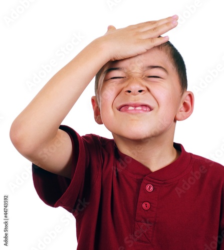 Cuadro en lienzo Kid slaps himself on head, oh-no, isolated on white