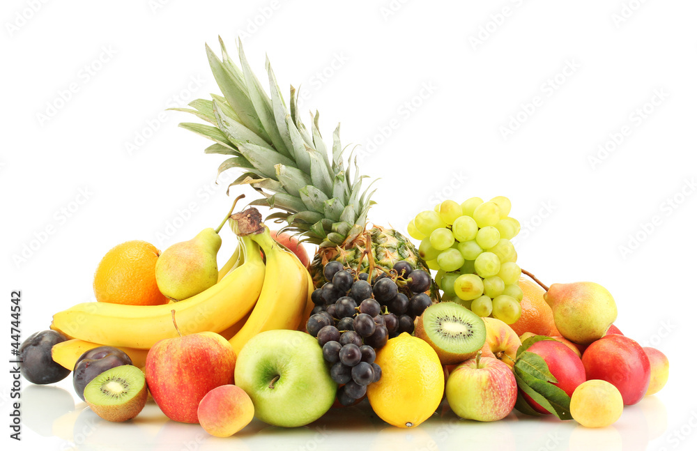 Assortment of exotic fruits isolated on white