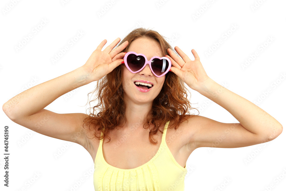 Smiling beautiful girl in glasses isolated on white Smiling beautiful girl in glasses isolated on white