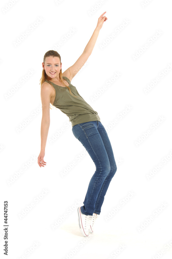 a young nice girl dancing modern dances on white a young nice girl dancing modern dances on white