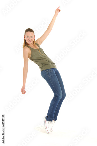 a young nice girl dancing modern dances on white