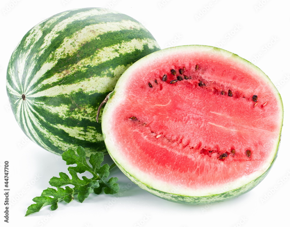 Watermelon with a slice and leaves