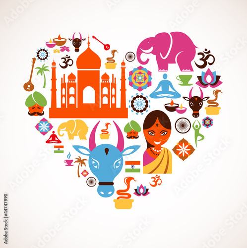 Heart with India vector icons