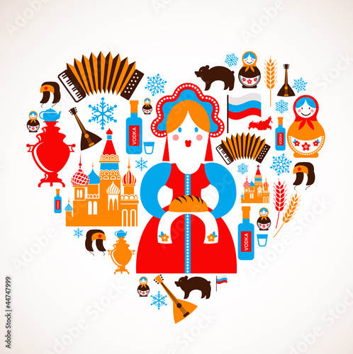 Russia love - heart with vector icons