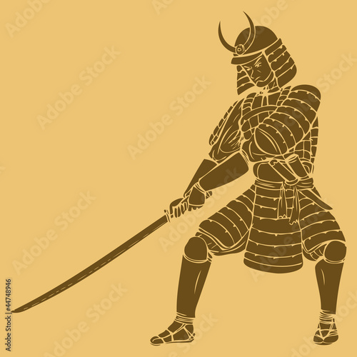 A samurai in carved style illustration