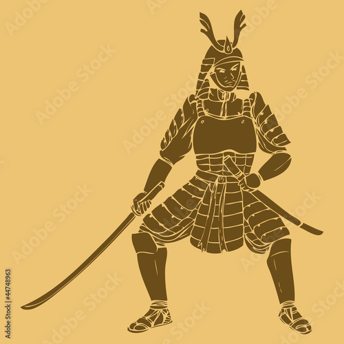 A samurai in carved style illustration