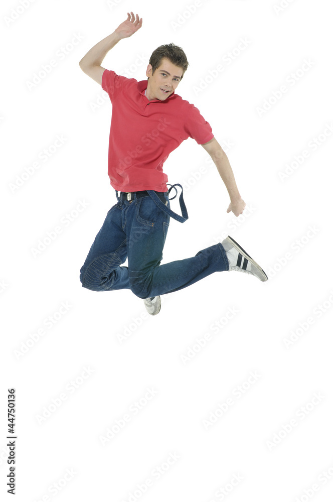 casual young man jumping