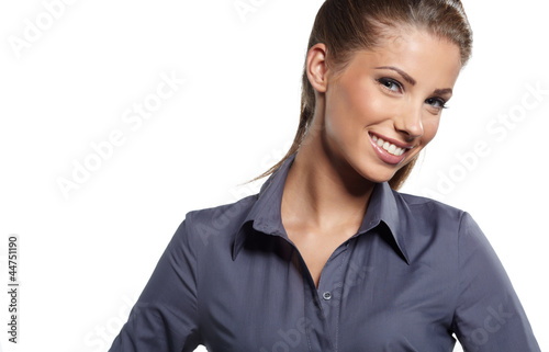 Businesswoman isolated on white background.