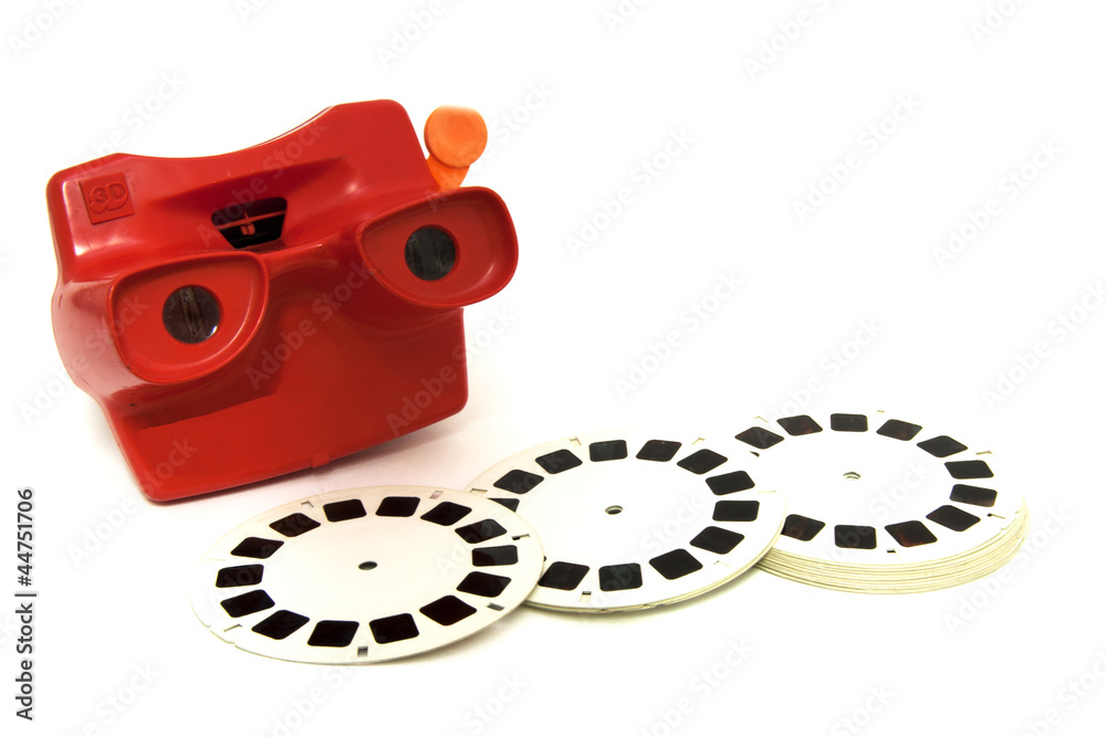 3D slide viewer, toy camera with the 3D film reels, isolated Stock