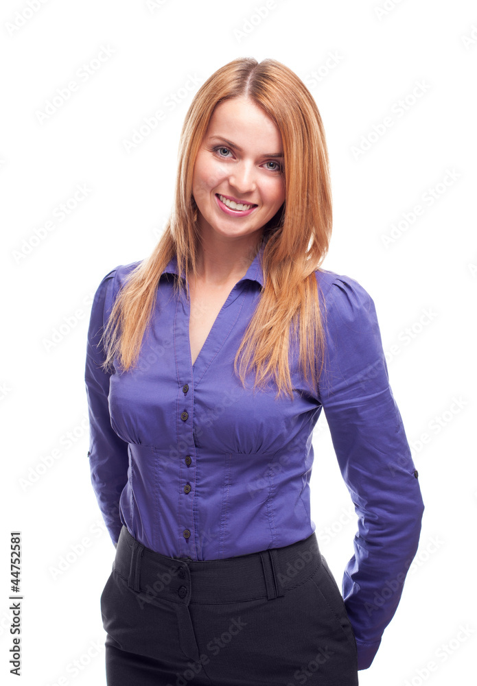 Young business woman posing in studio against white background Young business woman posing in studio against white background
