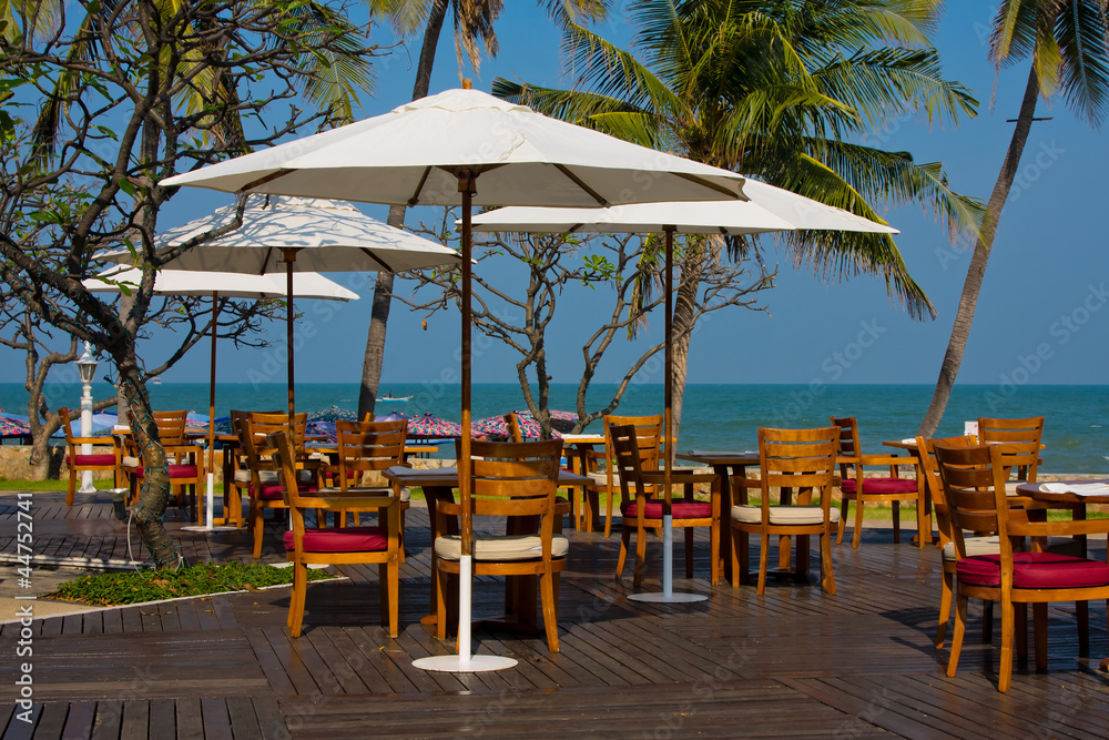 Tables at beach restaurant