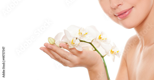 woman with white orchid