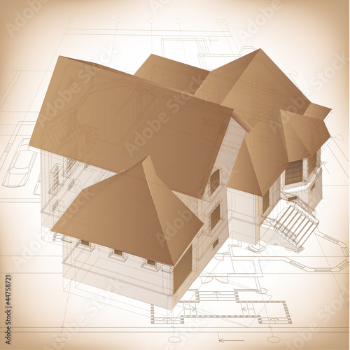 Architectural background with a 3D building model