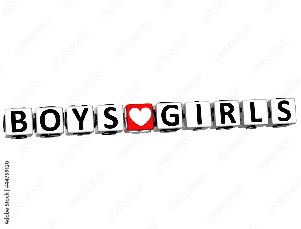 3D Boys Love Girls Button Click Here Block Text