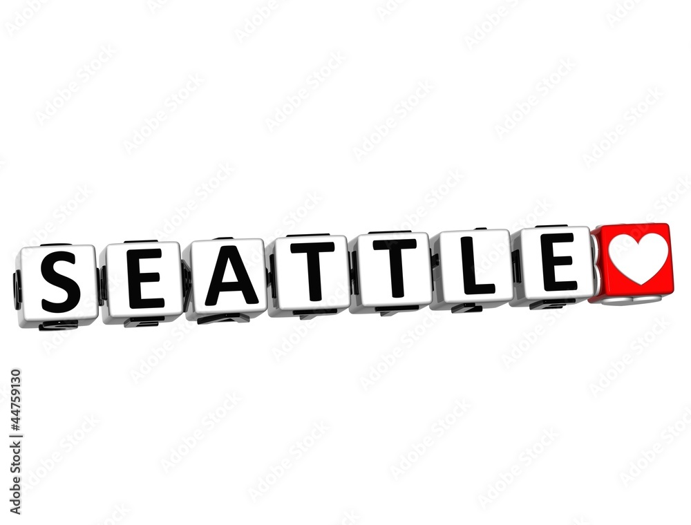 3D Seattle Love Button Click Here Block Text
