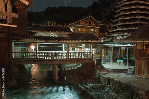 Zhaoxing Dong Chinese Village old architecture at night