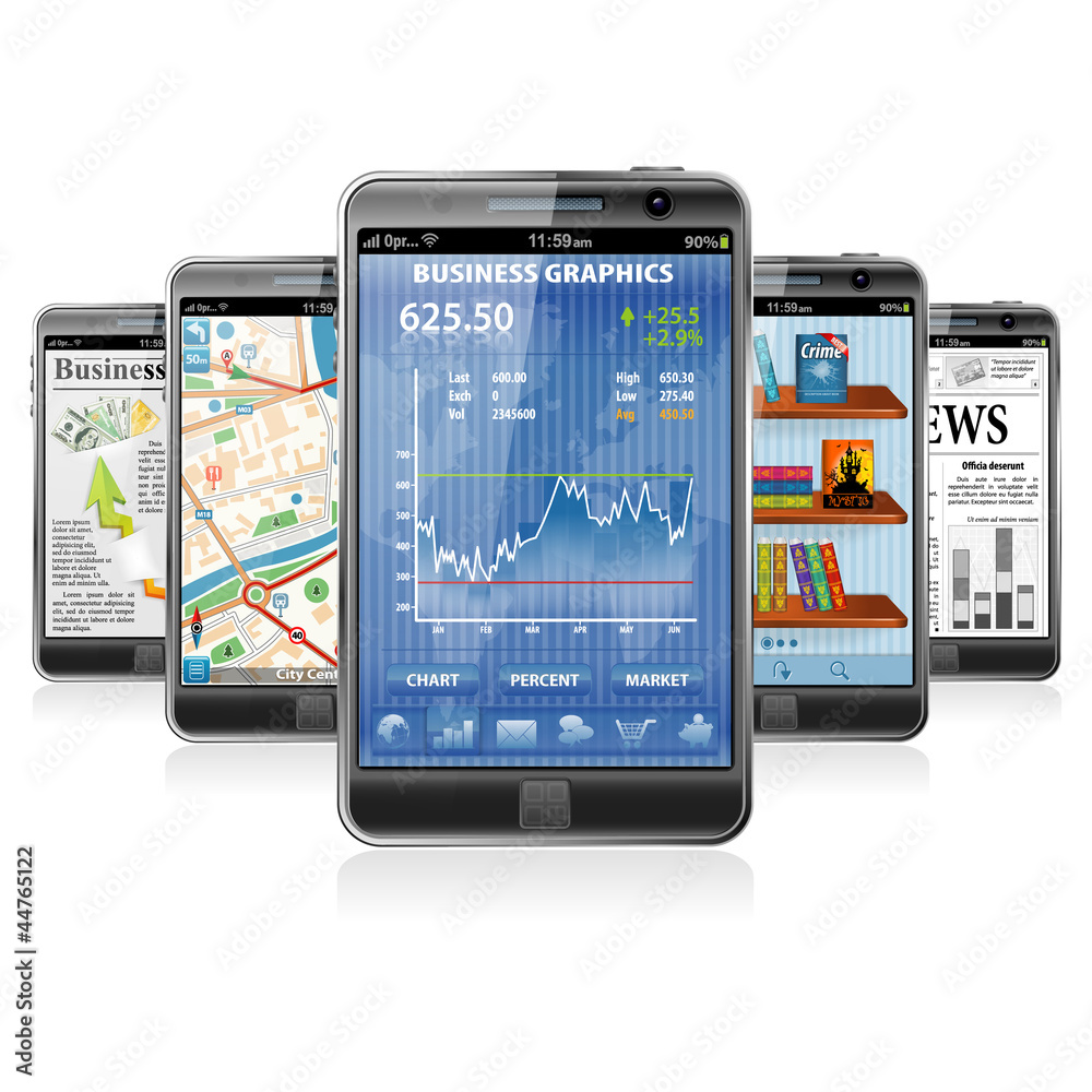Smartphones with various Applications Smartphones with various Applications
